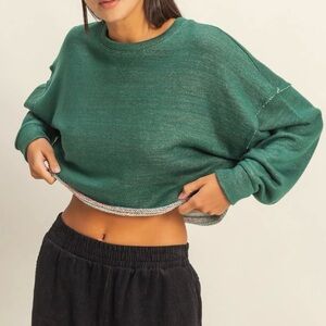NEW Double Zero Green Cropped Sweatshirt Oversized Crewneck Lounge Top Large